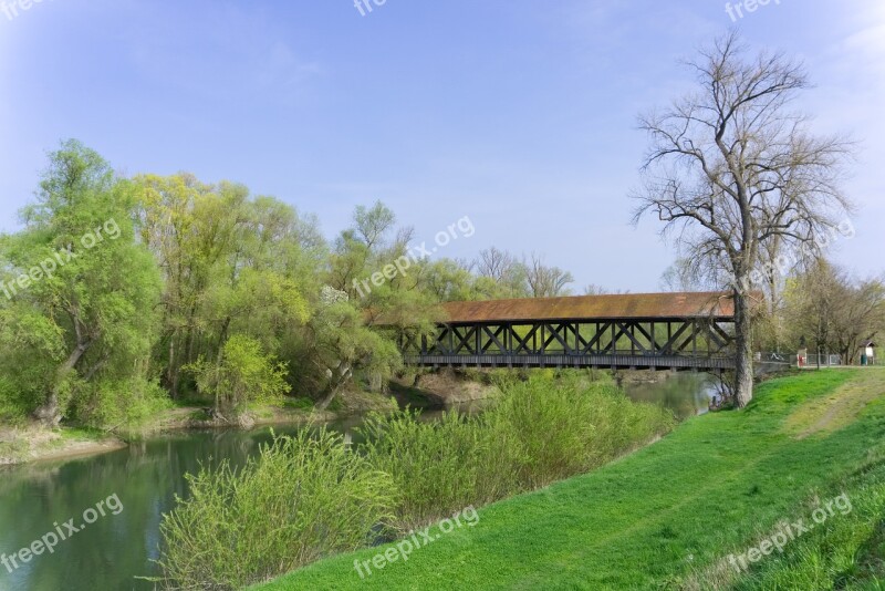 Bridge Wooden Bridge The Old Rhine Bridge Transition Cross