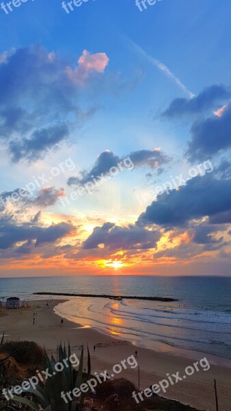 Sunset Beach Sea Sky Dusk