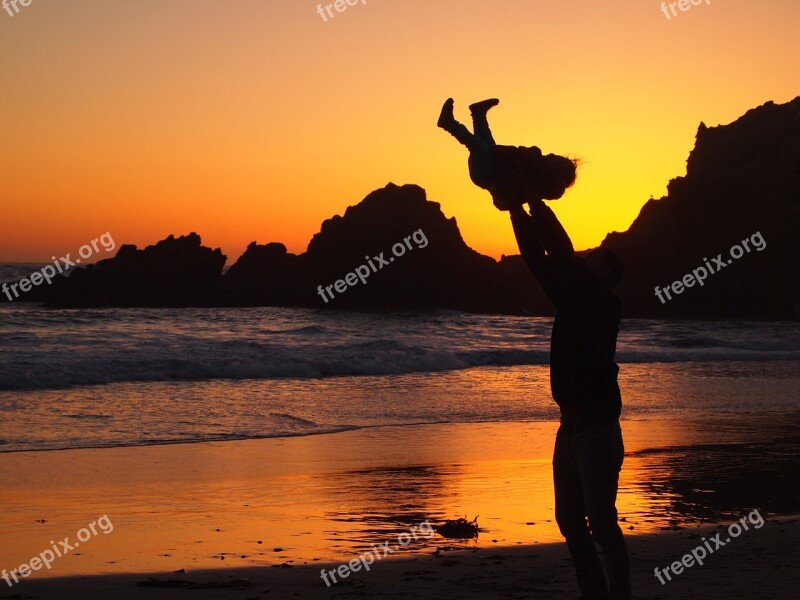 Sunset Child Parent Beach Free Photos