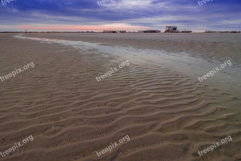 Beach Stilt House North Sea Water Sky