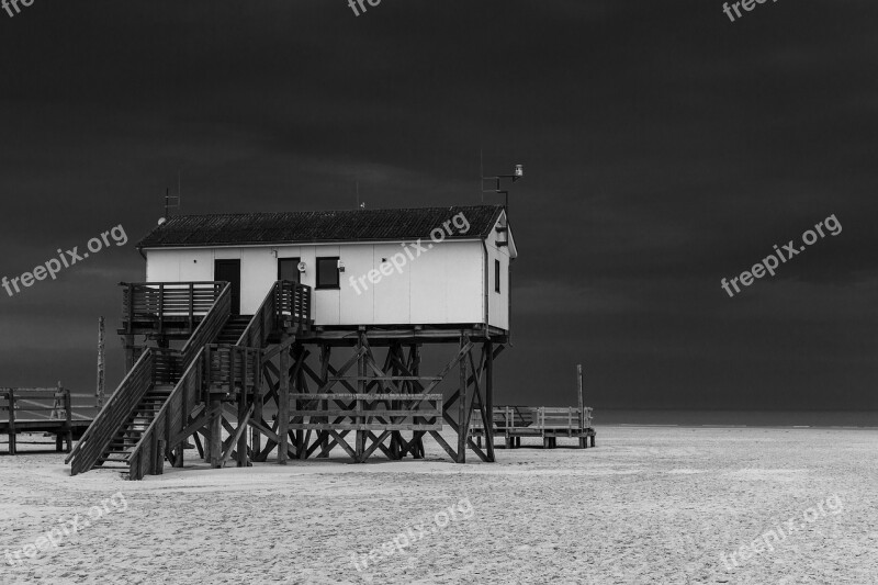 Stilt House Beach Sand Sky North Sea