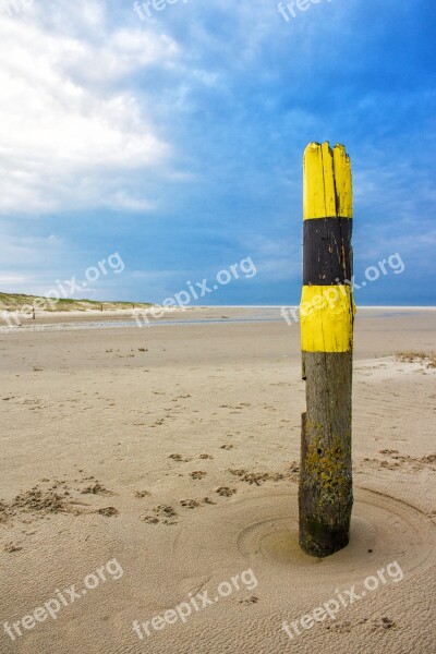 Wood Pile Yellow Black Beach Sand