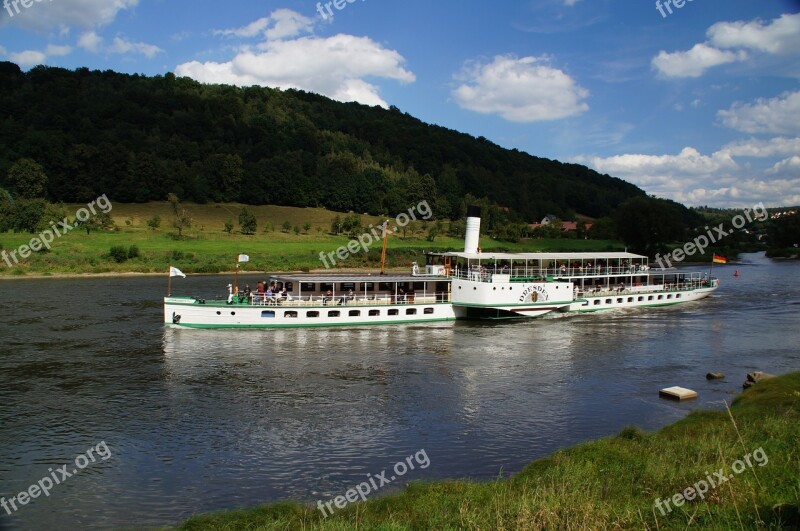 Elbe River Ship Landscape Elbe Sandstone Mountains