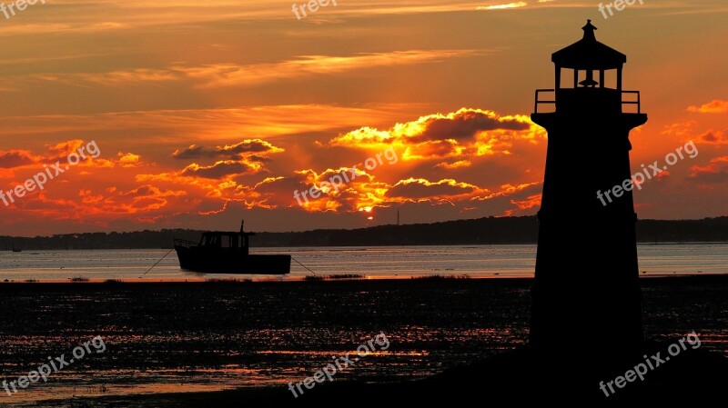 Sunset Ocean Lighthouse Sea Water