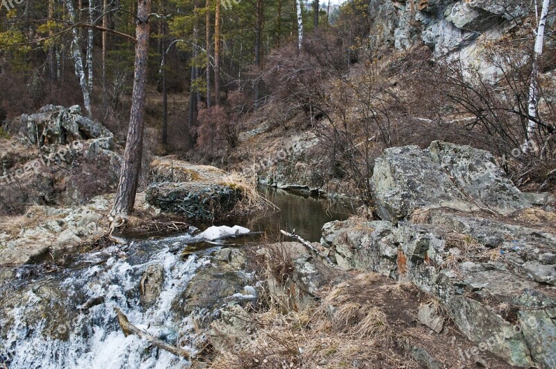 Mountains Waterfall River Altai Siberia