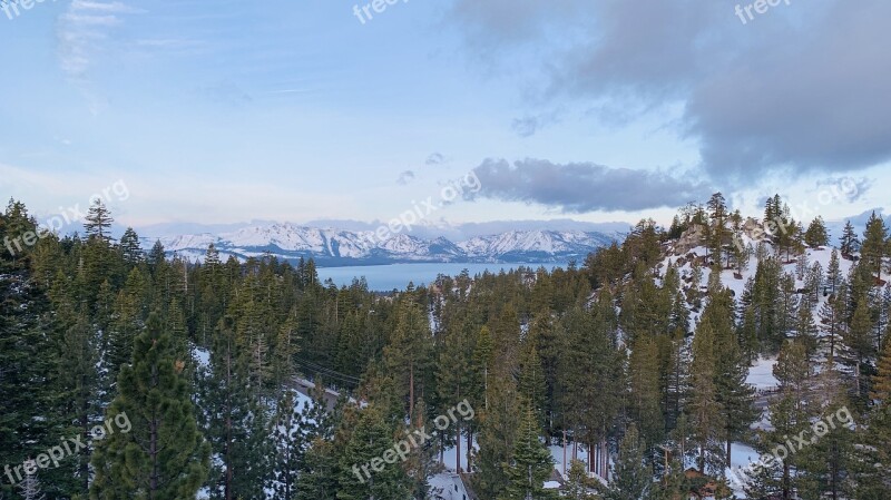 Lake Tahoe Spring Morning Blue Lake Mountains