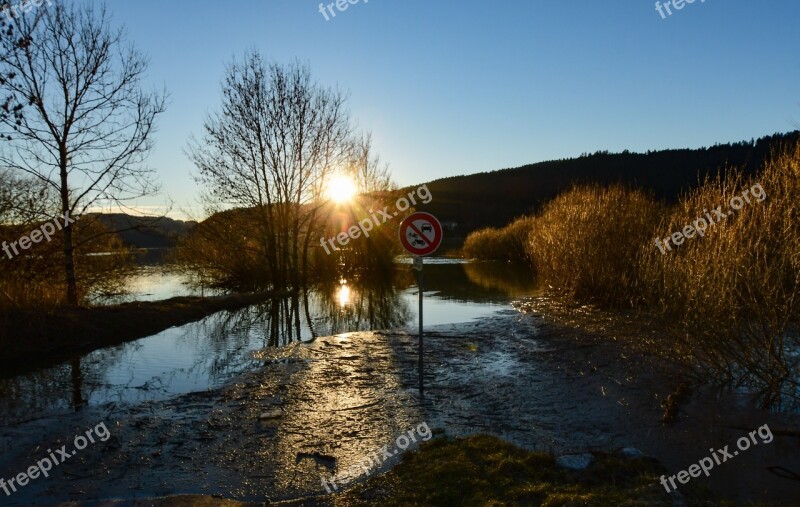 Sunset River Trees Flood Water