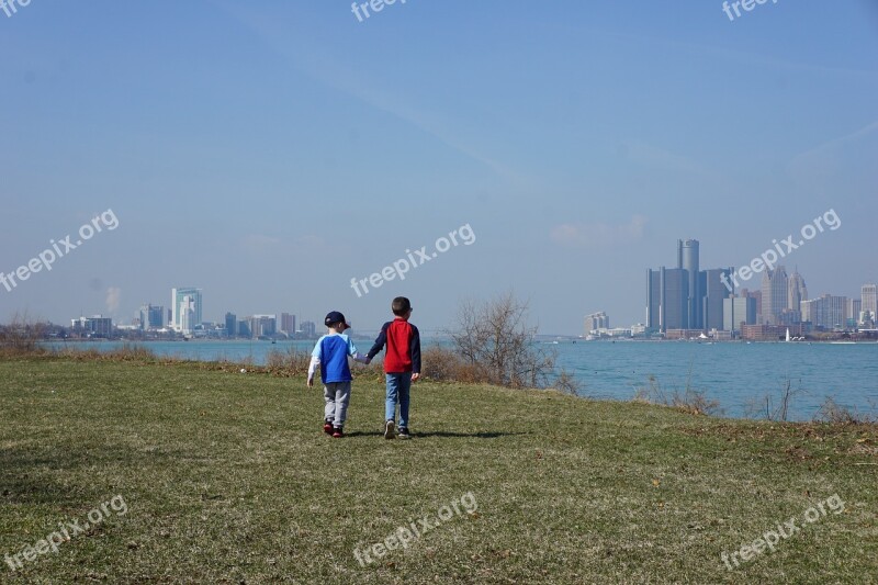 Brothers Boys Detroit Walking Belle Isle