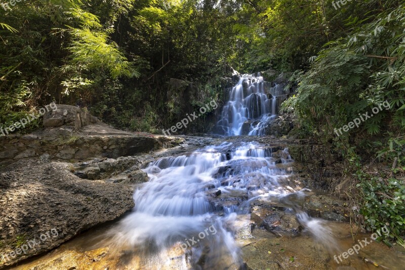 Tropical Jungle The Waterfall Vietnam Background