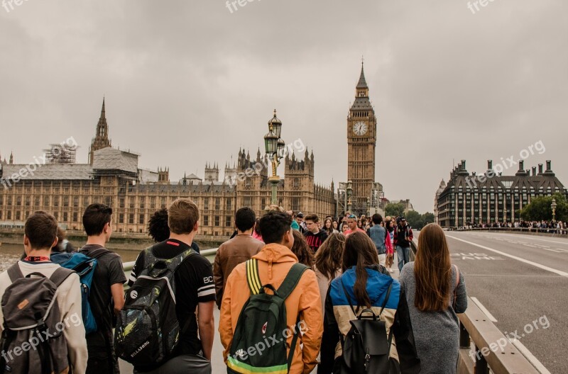 London Big Ben Crowd Tourists England