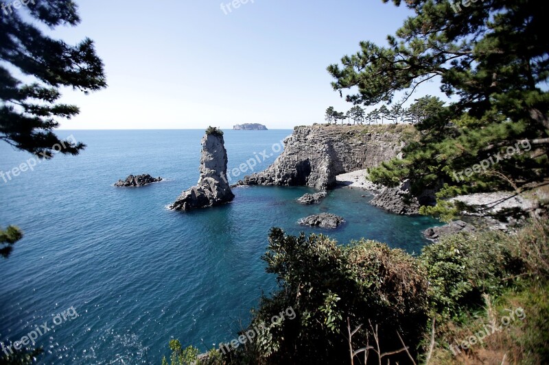 Jeju Island Exterior With Sea Rock Republic Of Korea