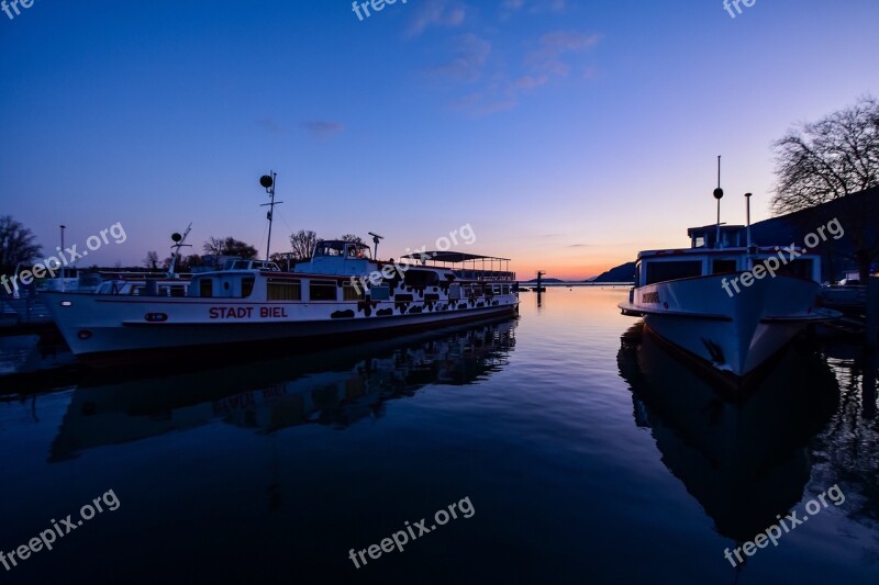 Port Boat Twilight Reflection Sunset