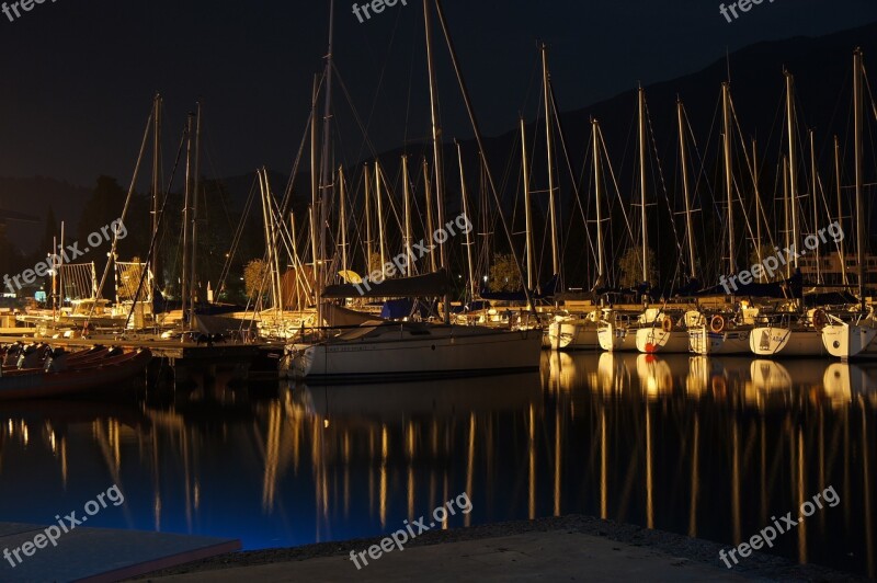 Harbor Night Sailboat Reflection Lake Garda