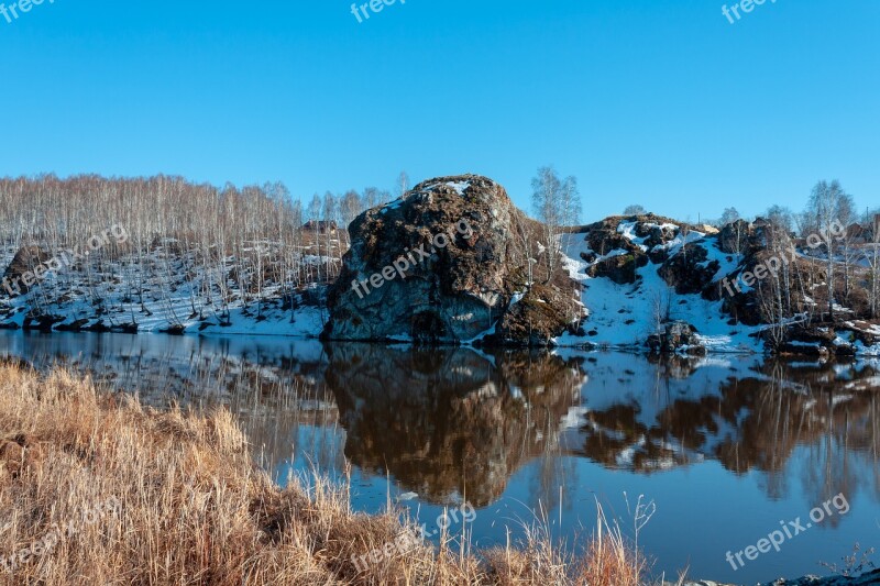 Spring River Rocks Reflection Landscape