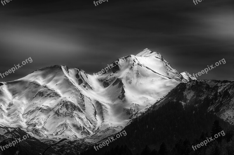 Mountain Peak Bw Landscape Nature