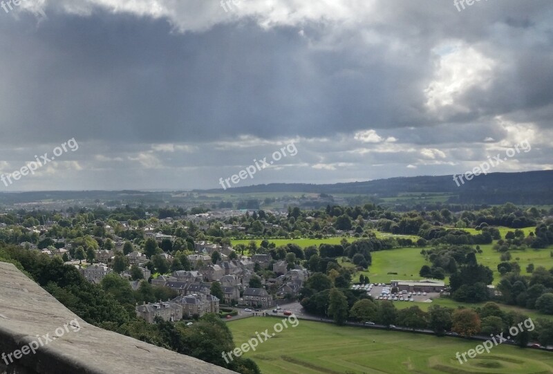 Stirling Scotland Houses Clouds Landscape