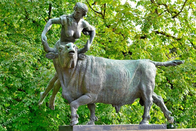 Sculpture Woman Bull Statue Artwork