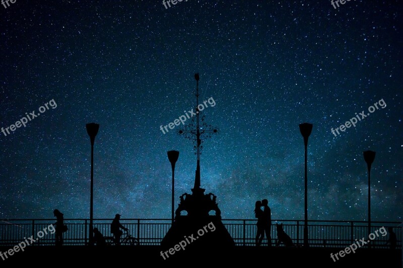 Night Stars Bridge Couple Romance