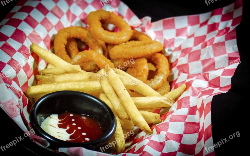 Onion Rings French Fries Dips Free Photos