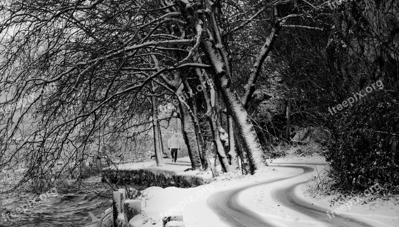 Snow Black White Road People Street