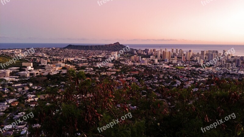 Sunset Honolulu Mountain Hawaii Landscape