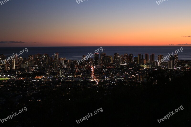 Sunset Citynight Honolulu Hawaii Landscape