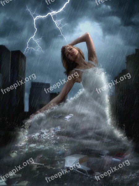 Thunderstorm Sky Girl Flood Car