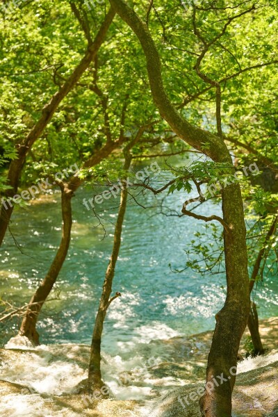 Nature Waterfall Rocks Green Beautiful