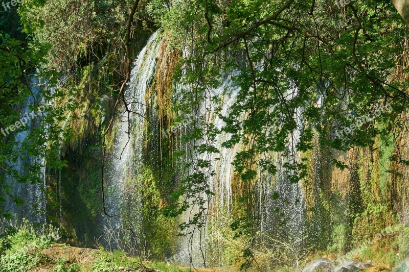 Nature Waterfall Rocks Green Beautiful