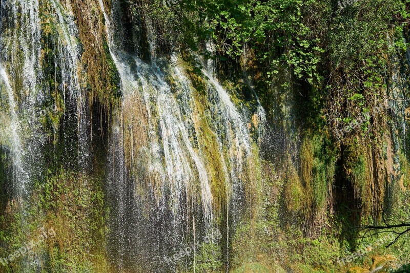 Nature Waterfall Rocks Green Beautiful