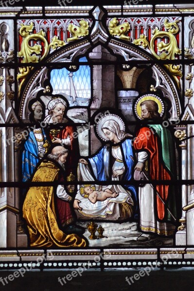 Stained Glass Colorful Nativity Christmas Birth