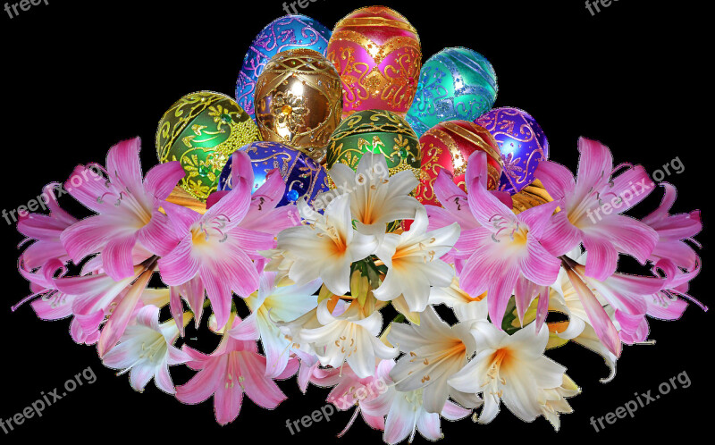 Easter Eggs Flowers Easter Lilies Decoration