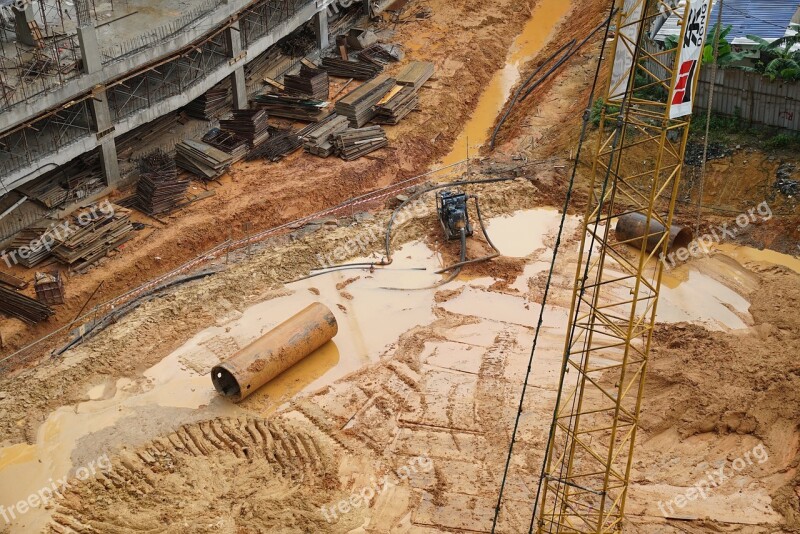 Construction Site Asian Real Estate Development Muddy Ground Equipment Construction