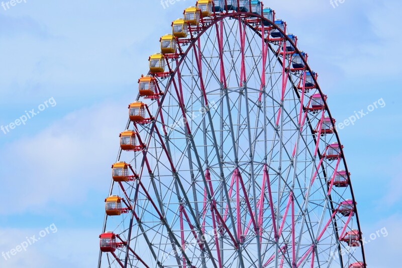 Ferris Wheel Blue Sky Great View Play Amusement Park