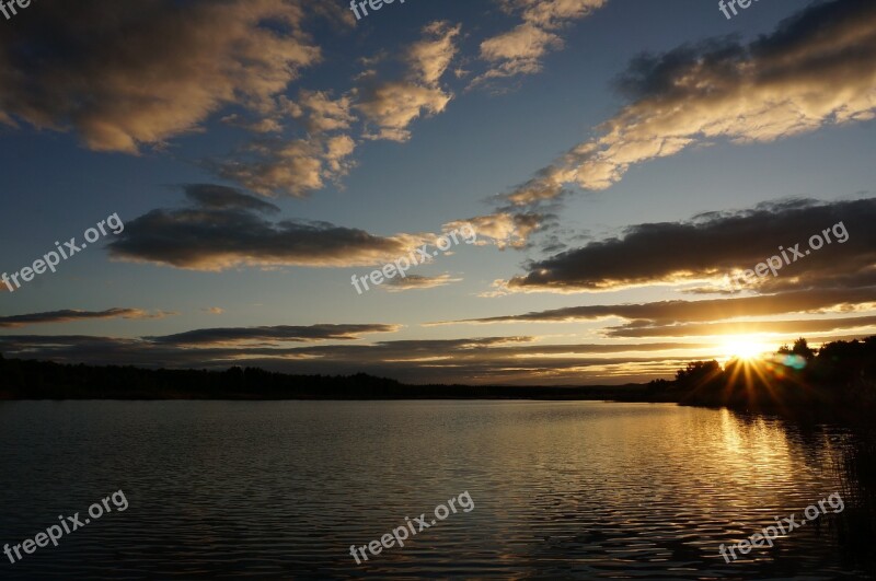 Sunset Lake Sky Evening Tranquility