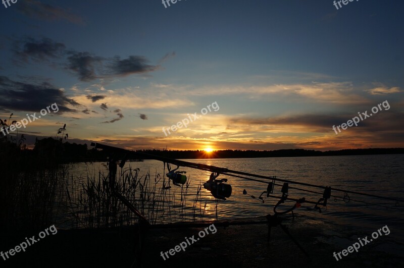 Sunset Fishing Twilight Hobby Tranquility