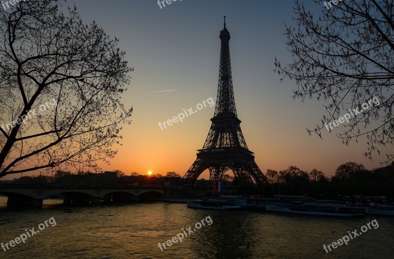 Paris Eiffel Tower Sunrise River Seine