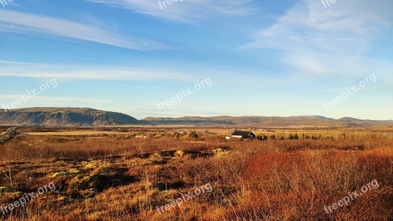 Iceland Golden Landscape Landscape Nature Scenic