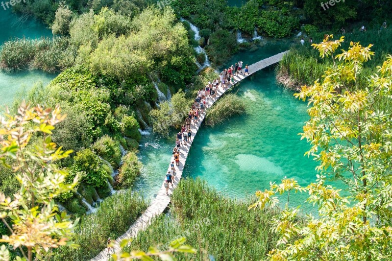 Croatia Lake Bridge Tourists Nature