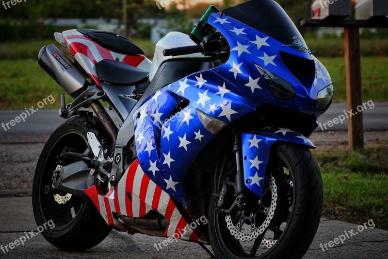 Motorcycle Patriotic Merica Kawasaki Biker