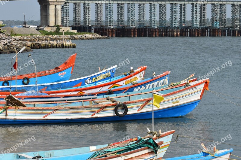 Seashore Boats Fishing Watercolour Tourism