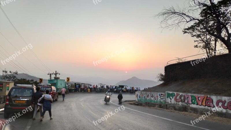 Sun Set Mountains Landscape Nature Sky