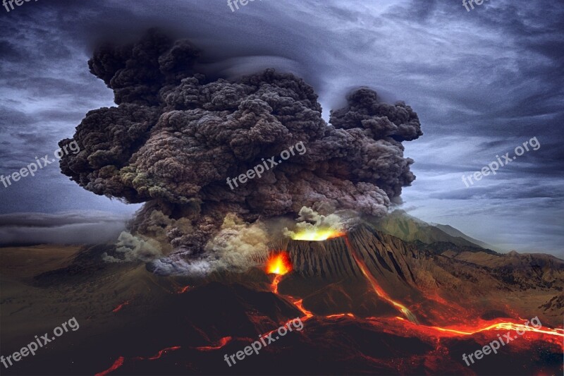 Landscape Volcano Eruption Lava Mountain