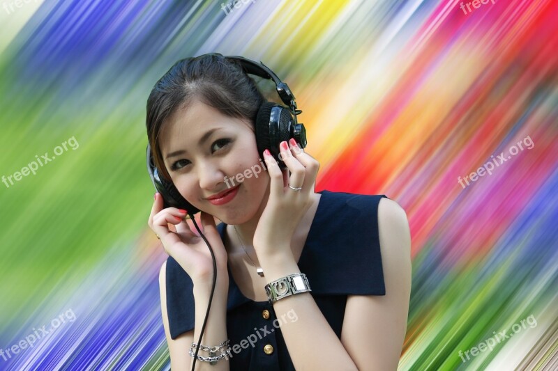 Girl Woman Smile Headphone Young