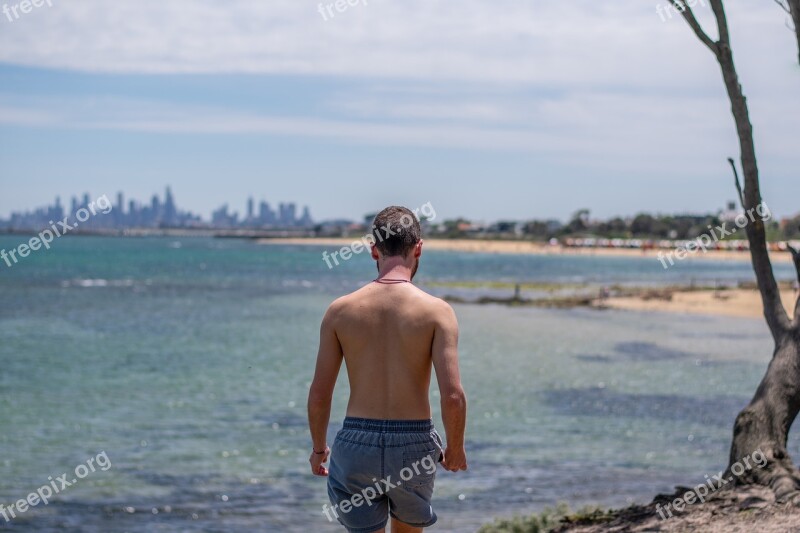 Boy Beach Ocean Summer Young