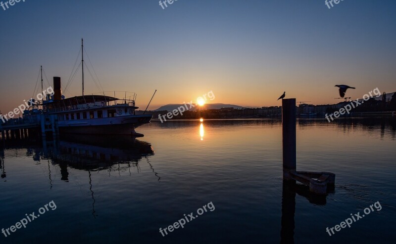 Sunrise Reflection Boat Calm Morning