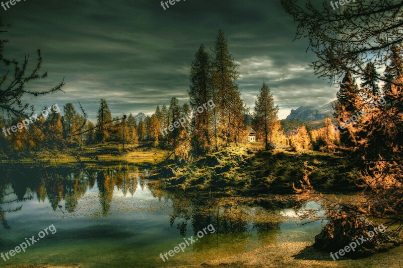 Lago Federa Dolomites Alpine Mountains Landscape