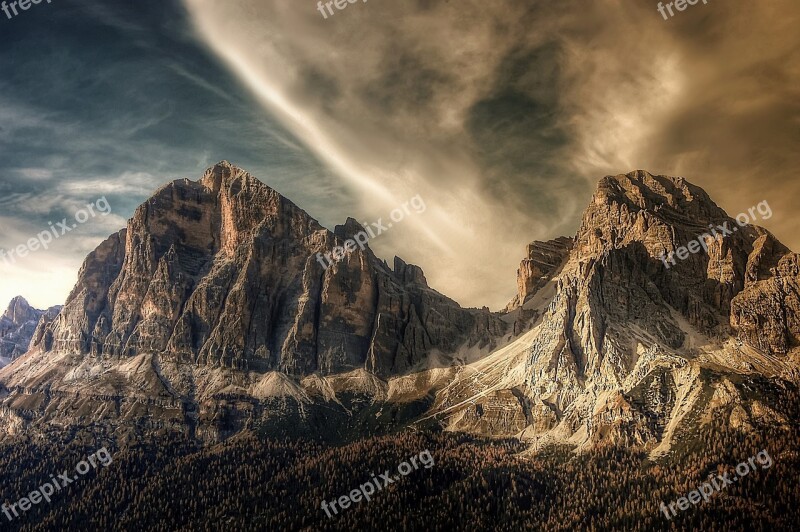 Tofane Dolomites Nature Mountains Clouds