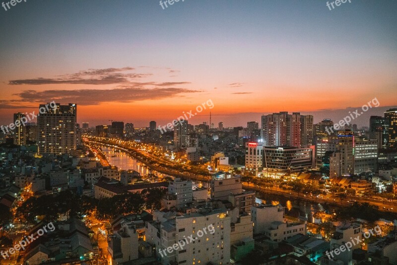 Vietnam Me Ho Chi Saigon Twilight Cityscape