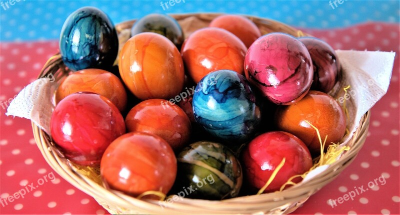 Easter Basket With Colorful Eggs Blue Basket Easter Red